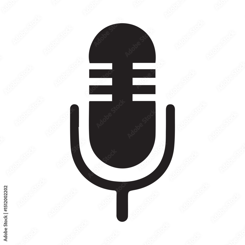 Simple black microphone icon for audio recording and podcast Simple black microphone icon for audio recording and podcast