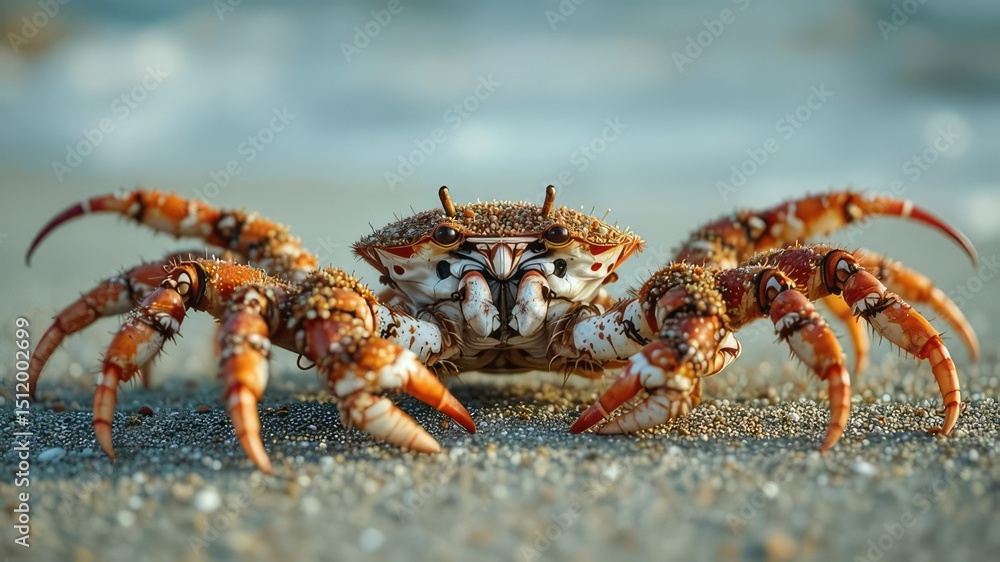 Atlantic Ghost Crab on Sandy Beach, Coastal Scene Atlantic Ghost Crab on Sandy Beach, Coastal Scene