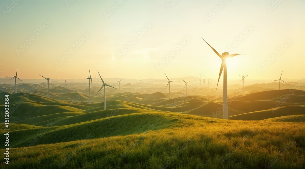 Renewable energy landscape with warm evening light Renewable energy landscape with warm evening light