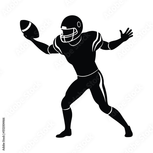 Football player throwing ball silhouette on white background