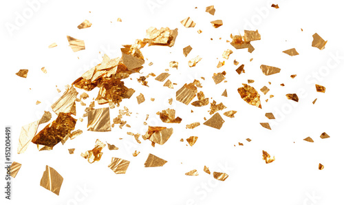 gold flakes falling isolated on white