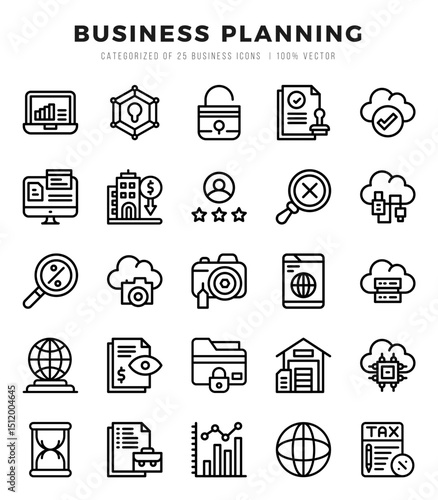 Business Planning Lineal icons collection. 25 icon set. Vector illustration.