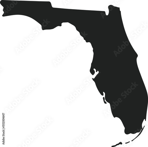 florida map silhouette design vector art illustration isolated on transparent background.