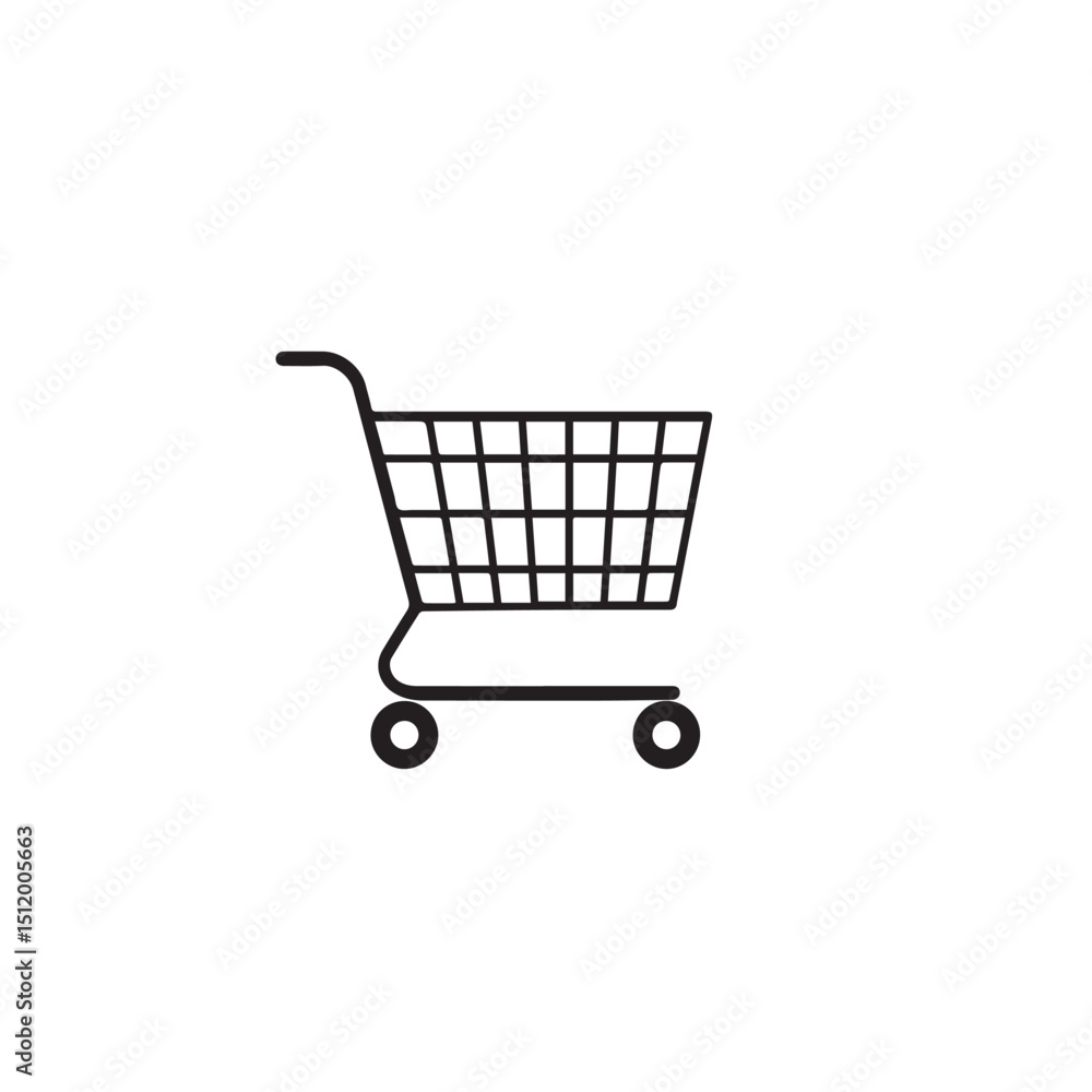 Simple black shopping cart icon on white background Simple black shopping cart icon on white background