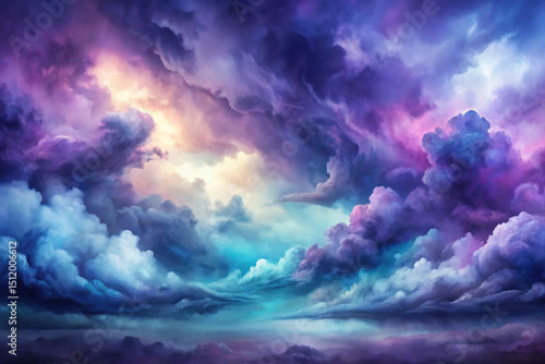 Watercolor storm patterns with abstract cloud forms and blurred transitions