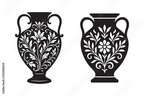 Decorative ancient vase silhouette with white background