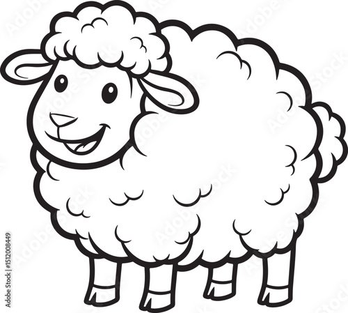 Cartoon sheep outline with fluffy wool and happy smile illustration