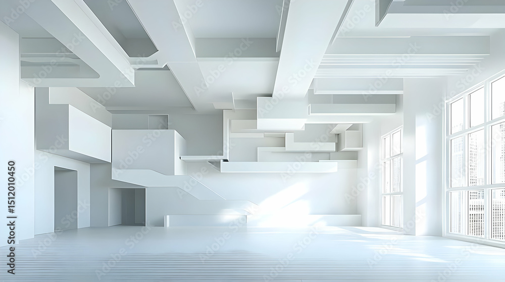 Fototapeta premium White Minimalist Architectural Interior Design