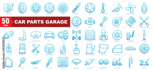 Car Parts Garage Gradient Icon Set