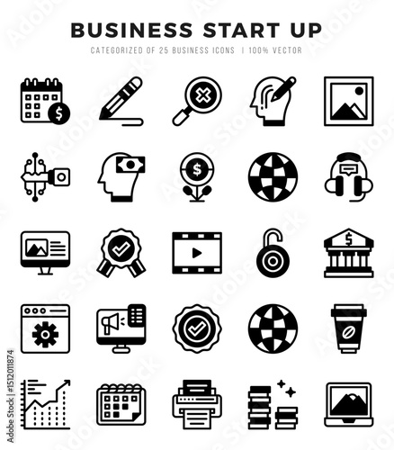 Vector Business Start Up types icon set in Lineal Filled style. vector illustration.