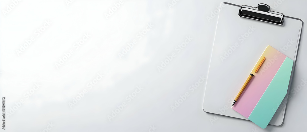 Naklejka premium Pastel Notepad And Pen On White Clipboard