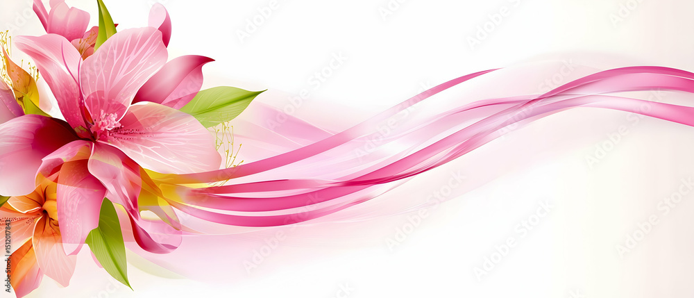 Fototapeta premium Beautiful Pink Lily Flowers With Abstract Flowing Lines