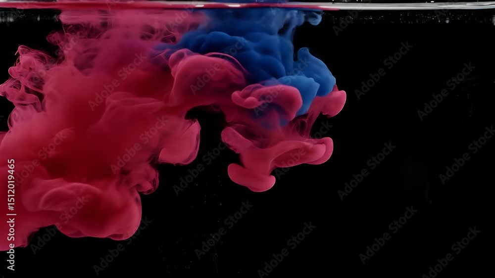 Vibrant Ink Bloom 4K Video Footage of Red and Blue Dye in Water