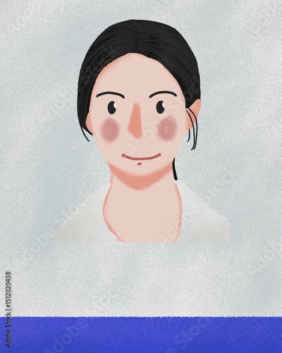 Hand drawn ponytale girl ID card crayon cartoon illustration