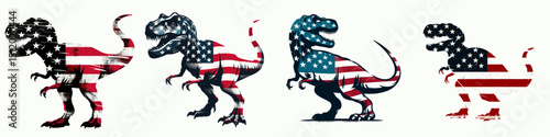 T rex. 4th of July Independence Day American Flag Patriotism Usa America Clipart Vector Illustration. Gigantic jurassic predator ancient reptile carnivore powerful dinosaur.