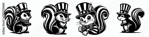Squirrel. 4th of July Independence Day American Flag Patriotism Usa America Clipart Vector Illustration. Rodent kind agile climber timber woodland creature that forage for nut.