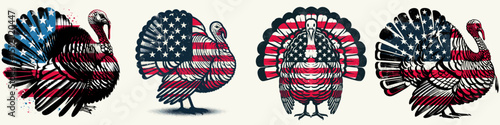 Turkey. 4th of July Independence Day American Flag Patriotism Usa America Clipart Vector Illustration. Fowl poultry savor a festive bird flavorful treat for holiday dining.