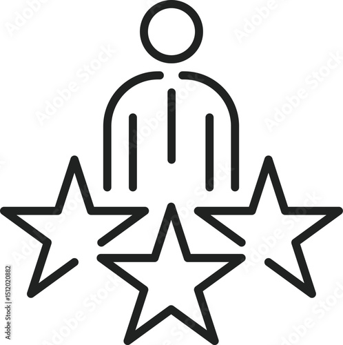 Simple figure stands near stars in this vector image, perhaps showing rating or performance indicator concept.