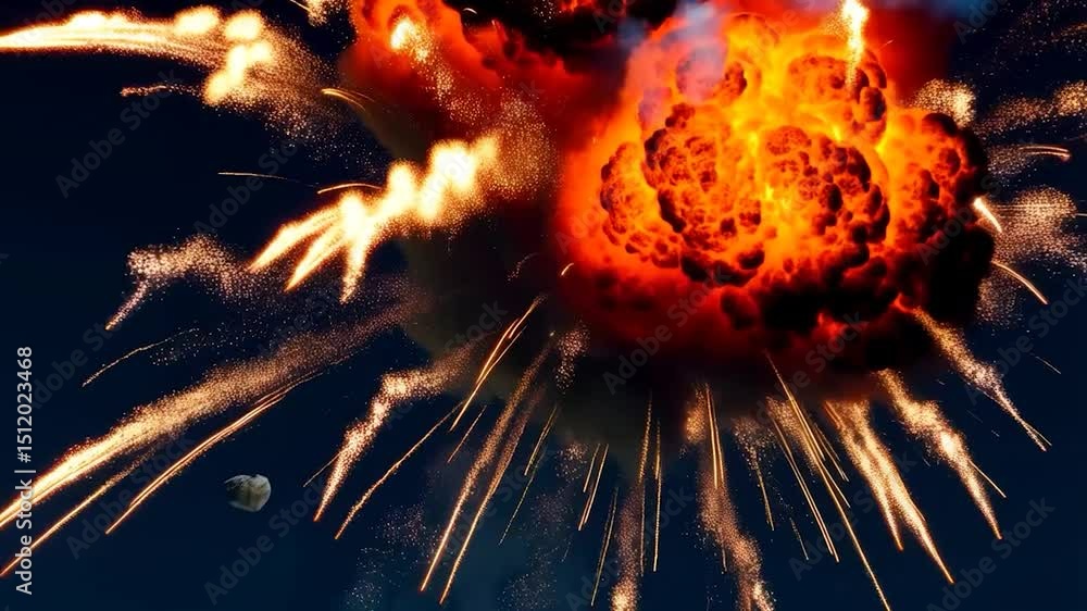 Powerful explosion with debris
