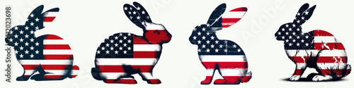 Rabbit. 4th of July Independence Day American Flag Patriotism Usa America Clipart Vector Illustration. Bunny a lagomorph kin creature with brisk hop for nature wildlife protection.