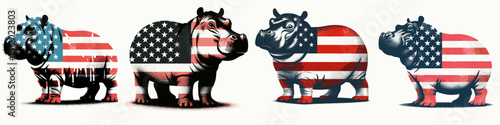 Pygmy hippo. 4th of July Independence Day American Flag Patriotism Usa America Clipart Vector Illustration. Miniature jungle behemoth discover dwarf hippopotamid trait habitat plus.