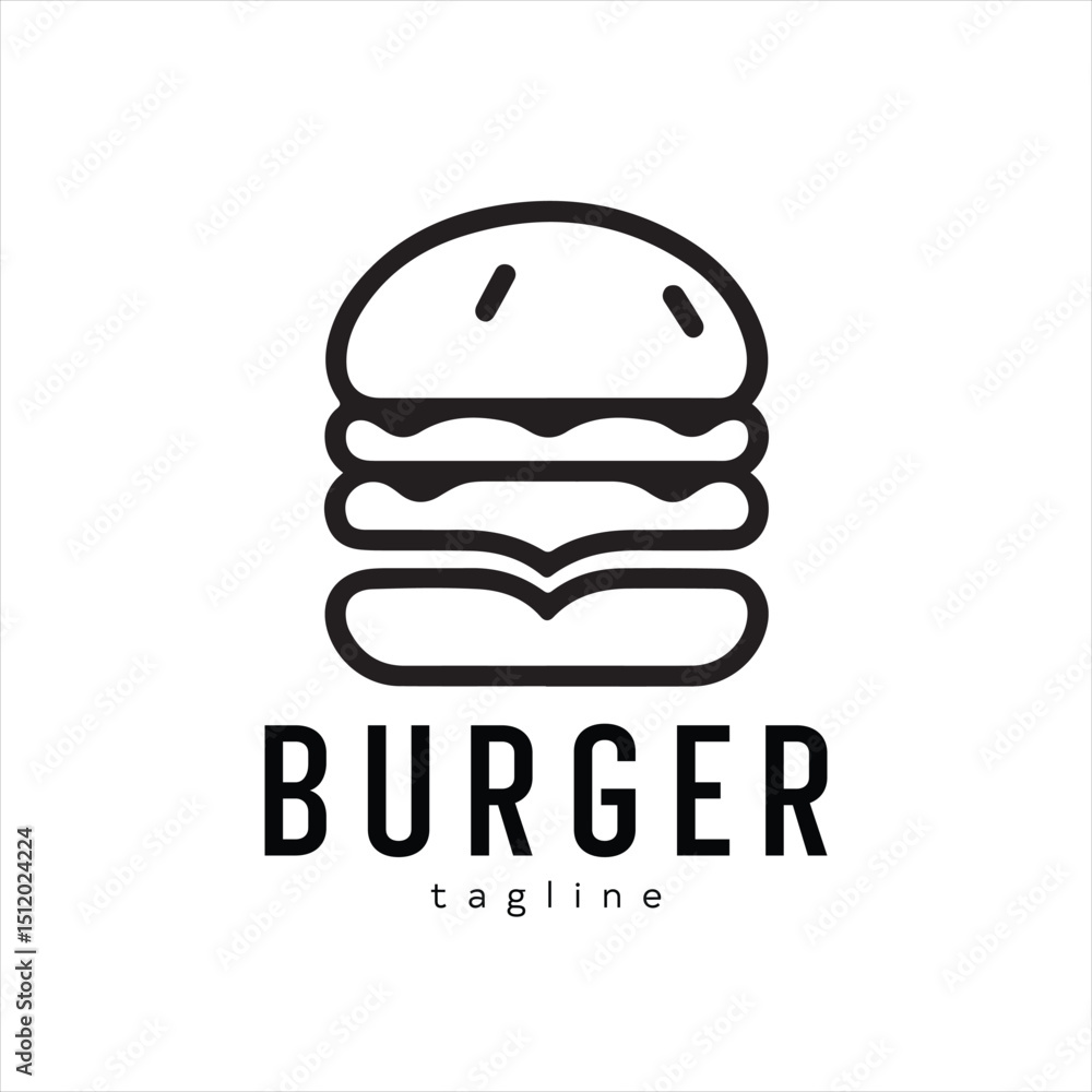 Obraz premium A burger logo design icon flat and silhouette style vector minimal art illustration on a white background 