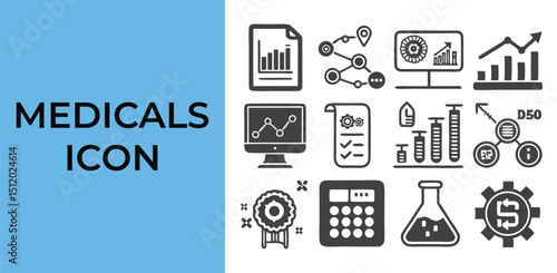 Medical Data Analysis Icons Charts, Graphs, and Healthcare Statistics