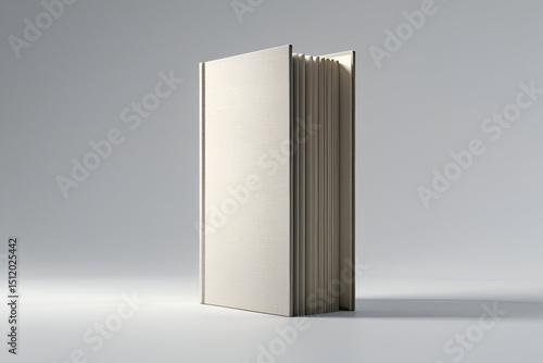 3D mockup of a hardcover book standing upright with front cover facing forward, 