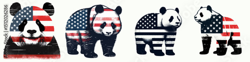 Panda. 4th of July Independence Day American Flag Patriotism Usa America Clipart Vector Illustration. Bear relative observe bamboo woods fauna safeguarding natural habitat.