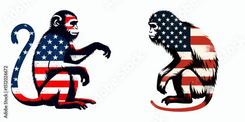 Monkey1. 4th of July Independence Day American Flag Patriotism Usa America Clipart Vector Illustration. Primate variant first specimen studying simian evolution wildlife observation.