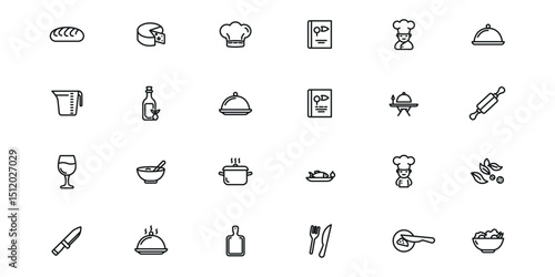 Gastronomy outline or line icon design bundle.
