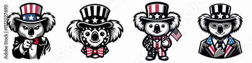 Koala. 4th of July Independence Day American Flag Patriotism Usa America Clipart Vector Illustration. Cuddly arboreal marsupial fuzzy critter natures eucalyptus-loving fauna.