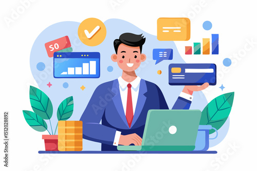 Futuristic graphics including upward arrows, a house icon, and percentage symbols represent credit score growth, mortgage rates,