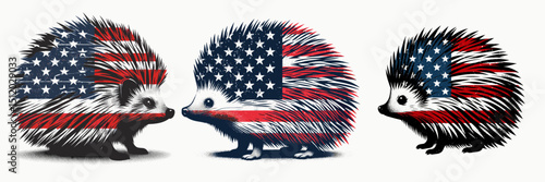 Hedgehog. 4th of July Independence Day American Flag Patriotism Usa America Clipart Vector Illustration. Spiny mammal defending nature with prickles and quills a wildlife wonder.