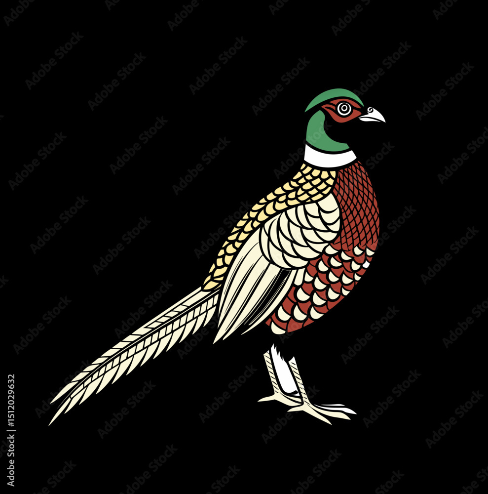 Obraz premium Elegant European Pheasant Illustration in Vector Line Art Style