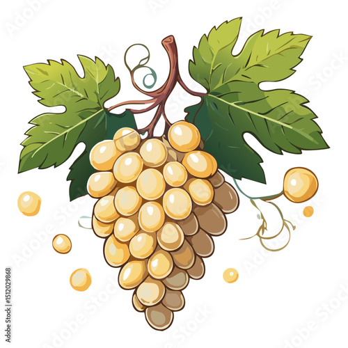 Bunch of grapes vector floral illustration. Image of summer fruits and leaves on isolated background. Raw materials for wine and juice