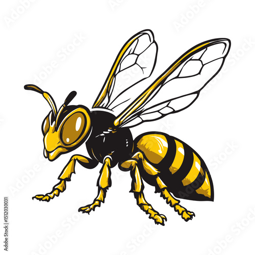 Cartoon Wasp with Yellow and Black Stripes
