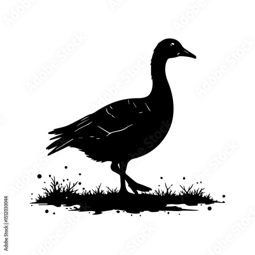 Goose Silhouette on Grass