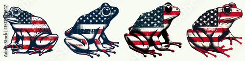 Frog. 4th of July Independence Day American Flag Patriotism Usa America Clipart Vector Illustration. Amphibian creature jumping toad a wetland inhabitant ecological fauna component.