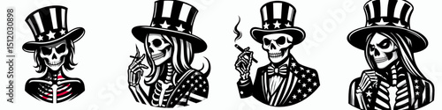 female skeleton. 4th of July Independence Day American Flag Patriotism Usa America Clipart Vector Illustration. Human bony anatomy for woman figure study medical science resource.
