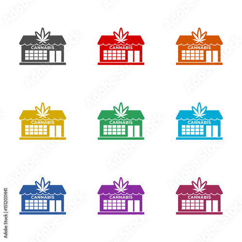 Marijuana and cannabis store icon isolated on white background. Set icons colorful