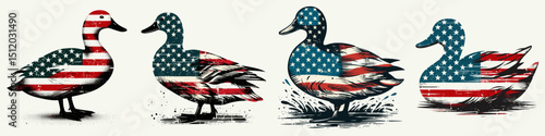 Duck. 4th of July Independence Day American Flag Patriotism Usa America Clipart Vector Illustration. Waterfowl fowl bird avian creature wildlife fauna wetland habitat exploration.