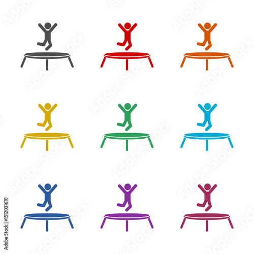 Jumping trampoline  icon isolated on white background. Set icons colorful