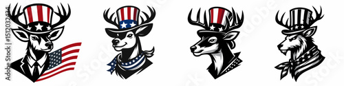Deer. 4th of July Independence Day American Flag Patriotism Usa America Clipart Vector Illustration. Cervidae family member wild woodland ungulate nature fauna deer wildlife mammal.