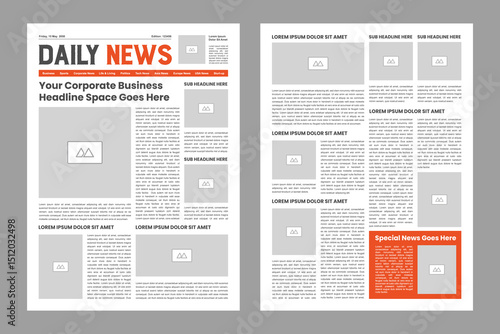 The daily newspaper layout, magazine design, newsletter template, vintage newspaper design template 