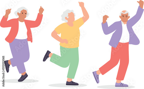 Happy Elderly People Dancing – Active Senior Lifestyle, Fun and Movement Concept Illustration