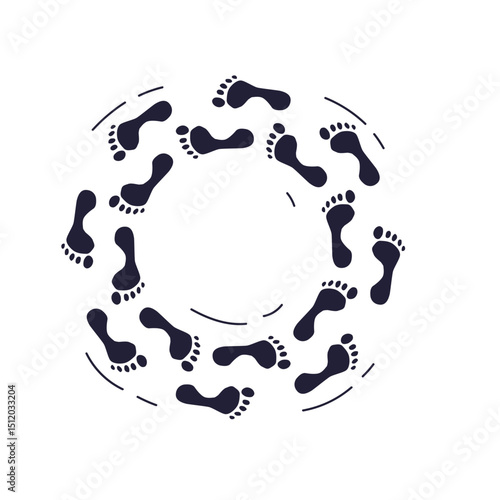 Footprints forming a circle symbolize unity and continuity.