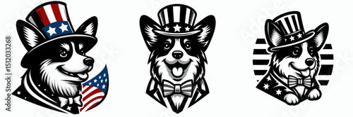 Corgi Dog. 4th of July Independence Day American Flag Patriotism Usa America Clipart Vector Illustration. Charming welsh companion breed a short-legged canine friend the herding kind.