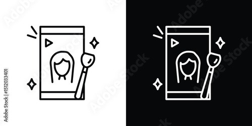 Makeup tutorial video icon. Simple element illustration. outline and flat symbol design
