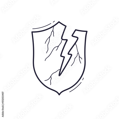 A shield with cracks symbolizes vulnerability and resilience.